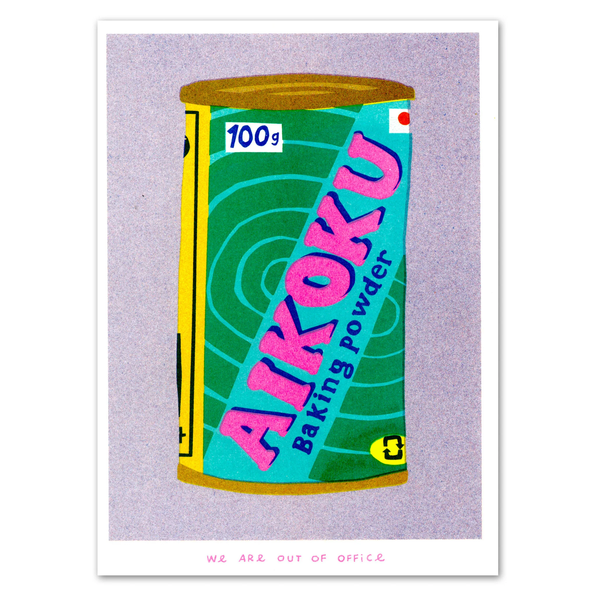 A Risograph Print of A Can of Aikoku Baking Powder