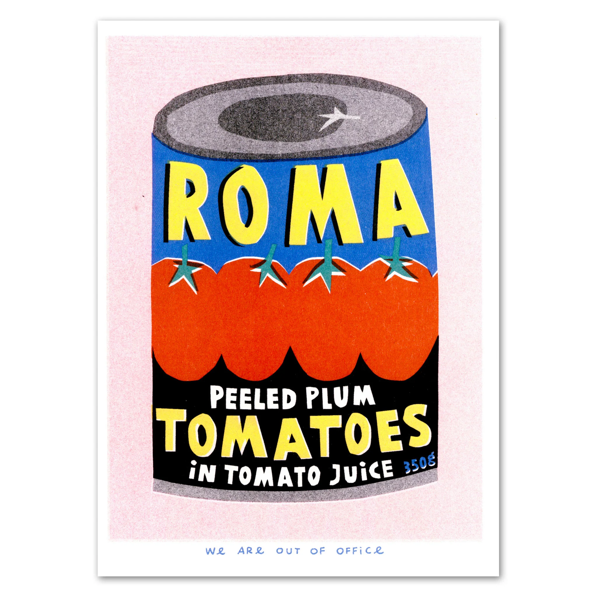 A Risograph Print of A Can of Roma Plum Tomatoes