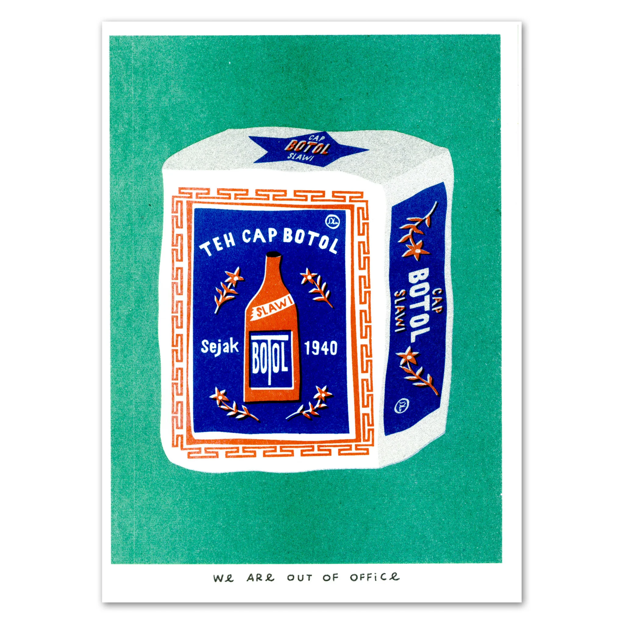 A Risograph Print of A Package of Indonesian Jasmine Tea