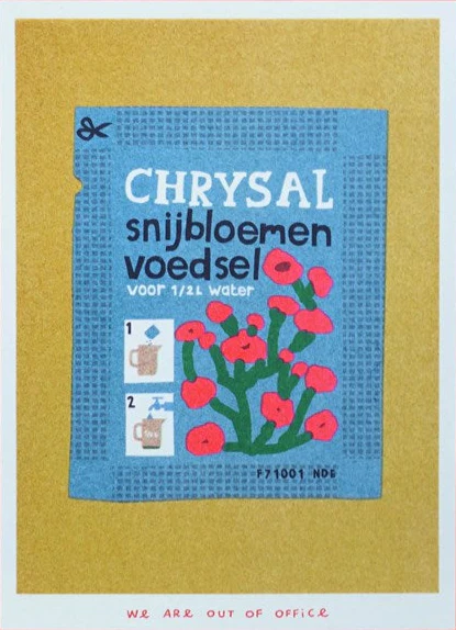 A Risograph Print of A Sachet of Chrysal Flower Food