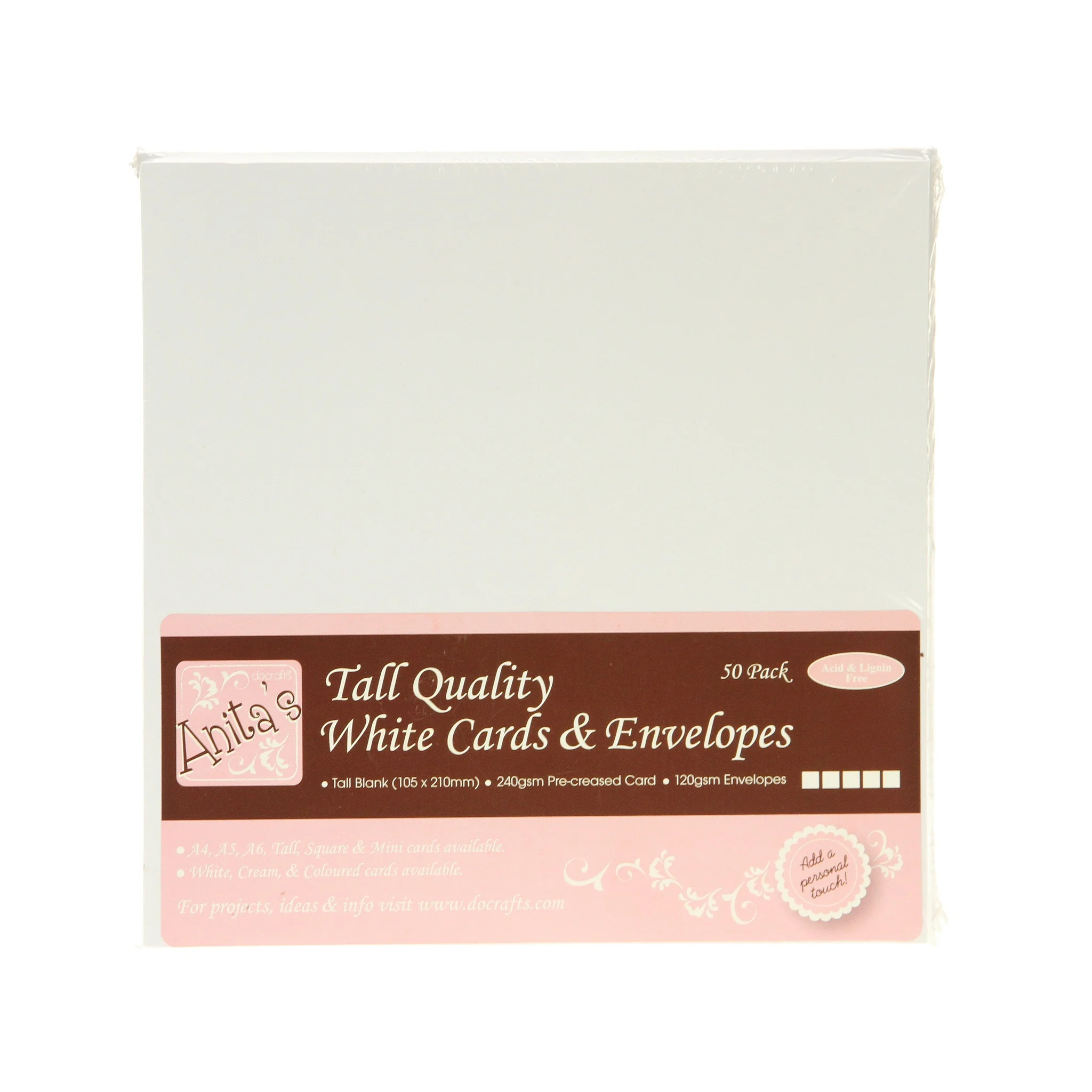 White Tall Card & Envelope 50pk - Image 3