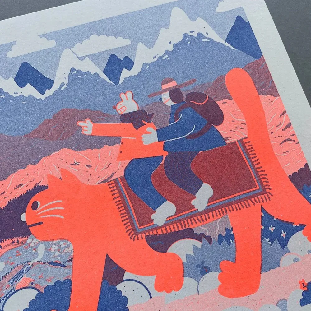Cat Riders Riso Art Print - Image 2