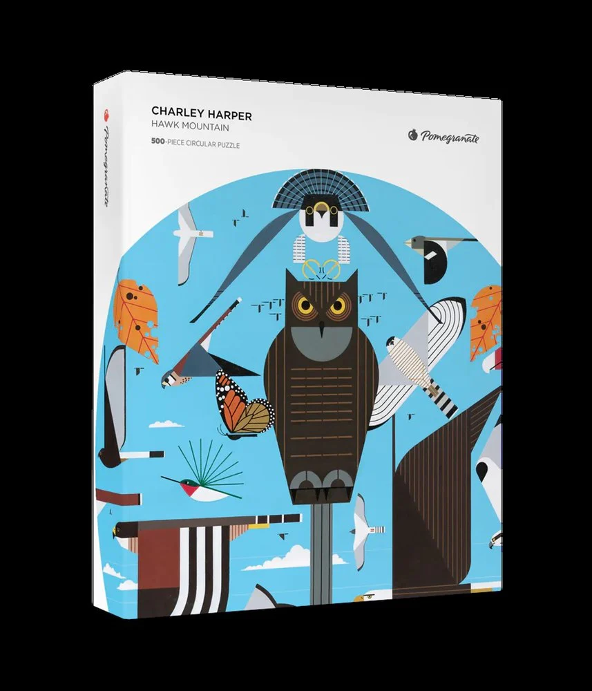 Charley Harper: 500 Piece Circular Jigsaw Puzzle - Hawk Mountain
