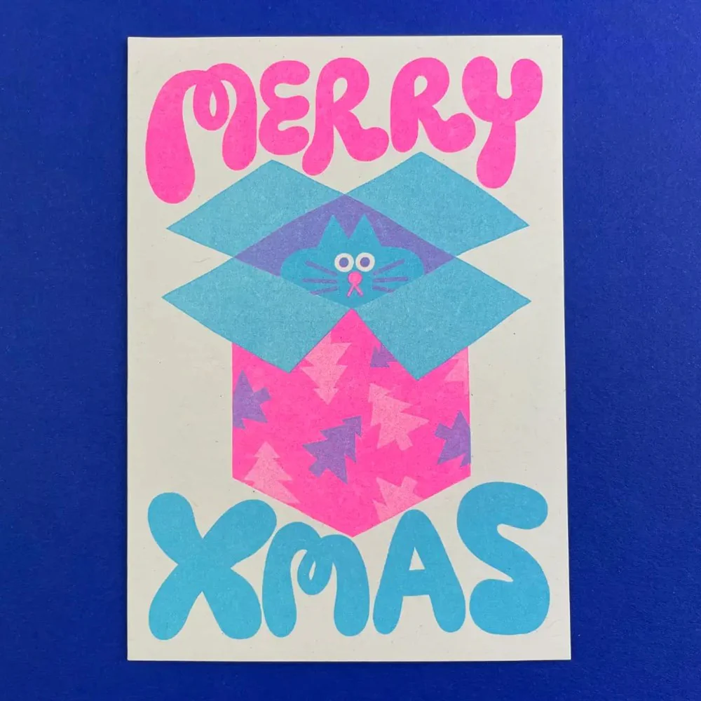 Christmas Cat in A Box Card