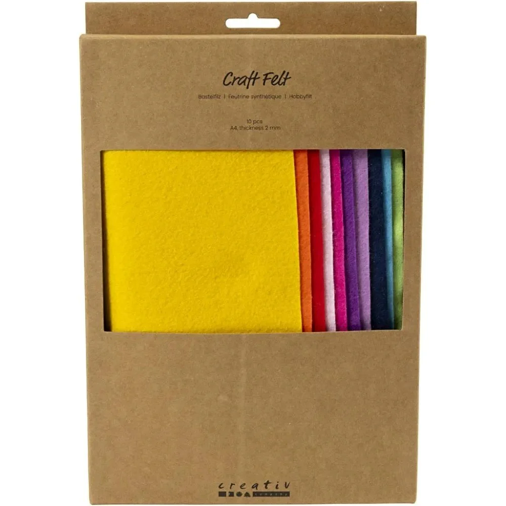 Craft Felt Sheets: Assorted Colours A4 10pc