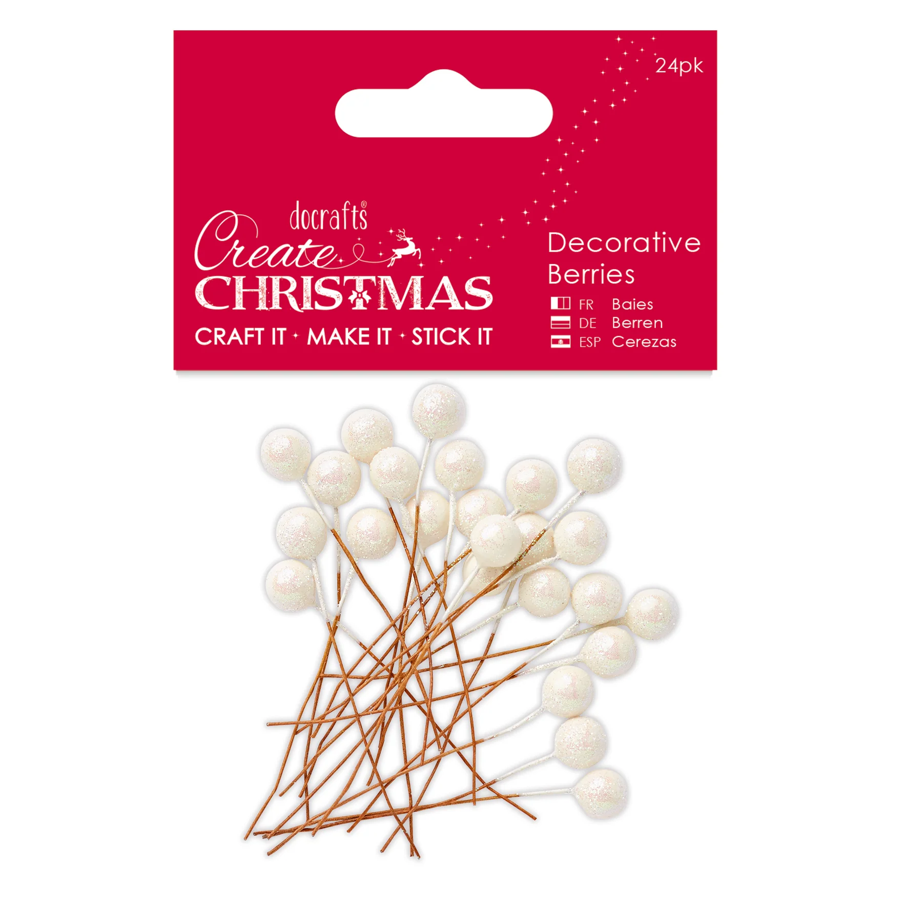 Create Christmas - Decorative Berries 24pk Frosted White