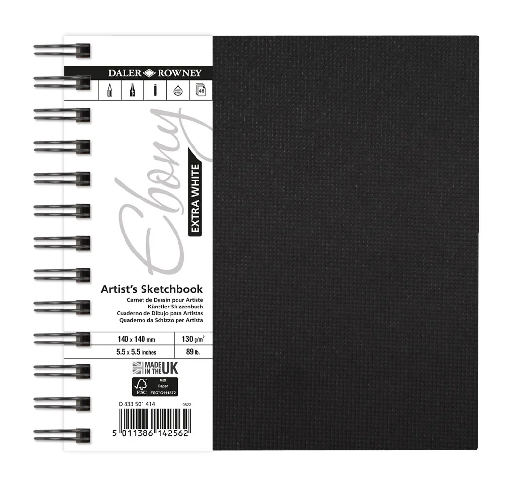 Ebony Extra White Spiral Artist's Sketchbook 140mm x 140mm