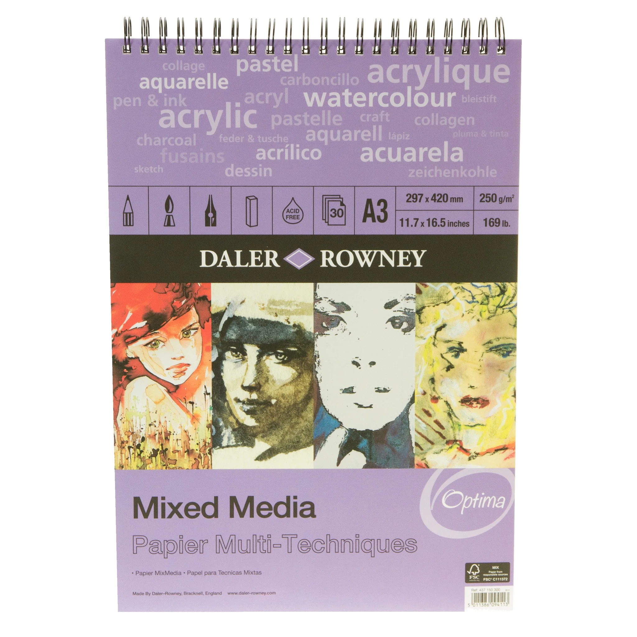 Optima Mixed Media Spiral Pad A3