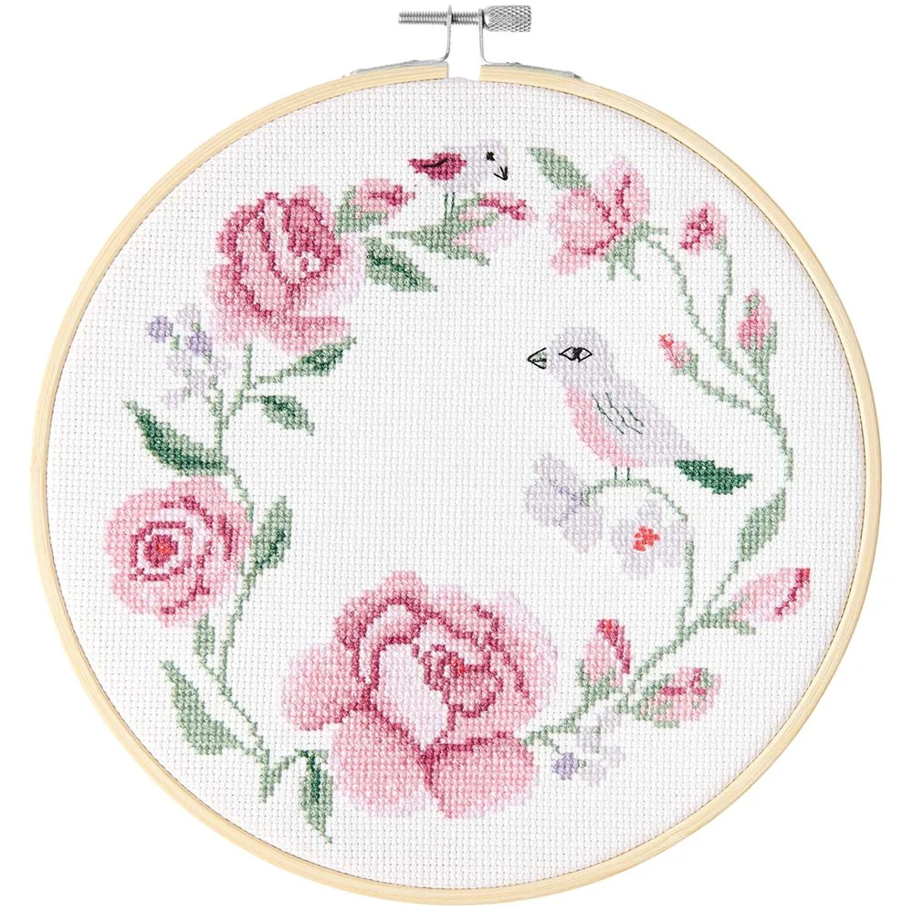 Rico Embroidery Kit Cross Stitch Wreath Of Roses