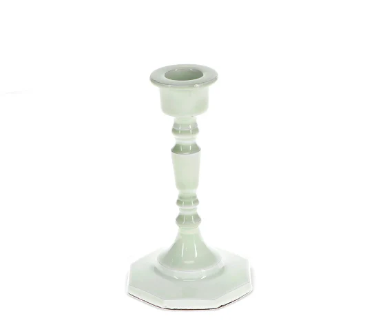Enamel candlestick (13cm) - Light grey