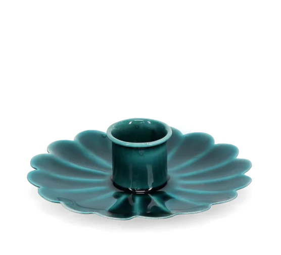 Enamel flat flower candle holder - Blue