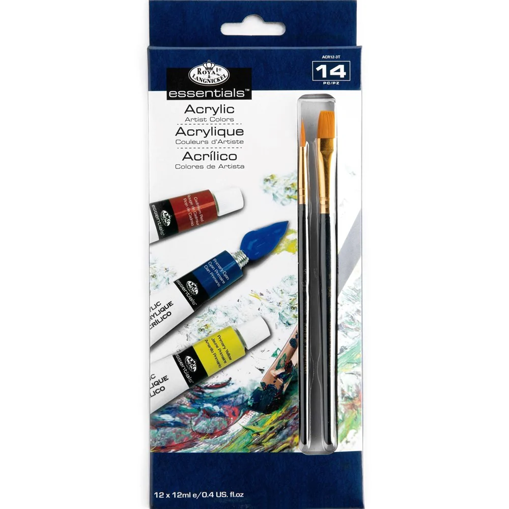 Essentials Acrylic Paint & Brush Set 12 x 12ml