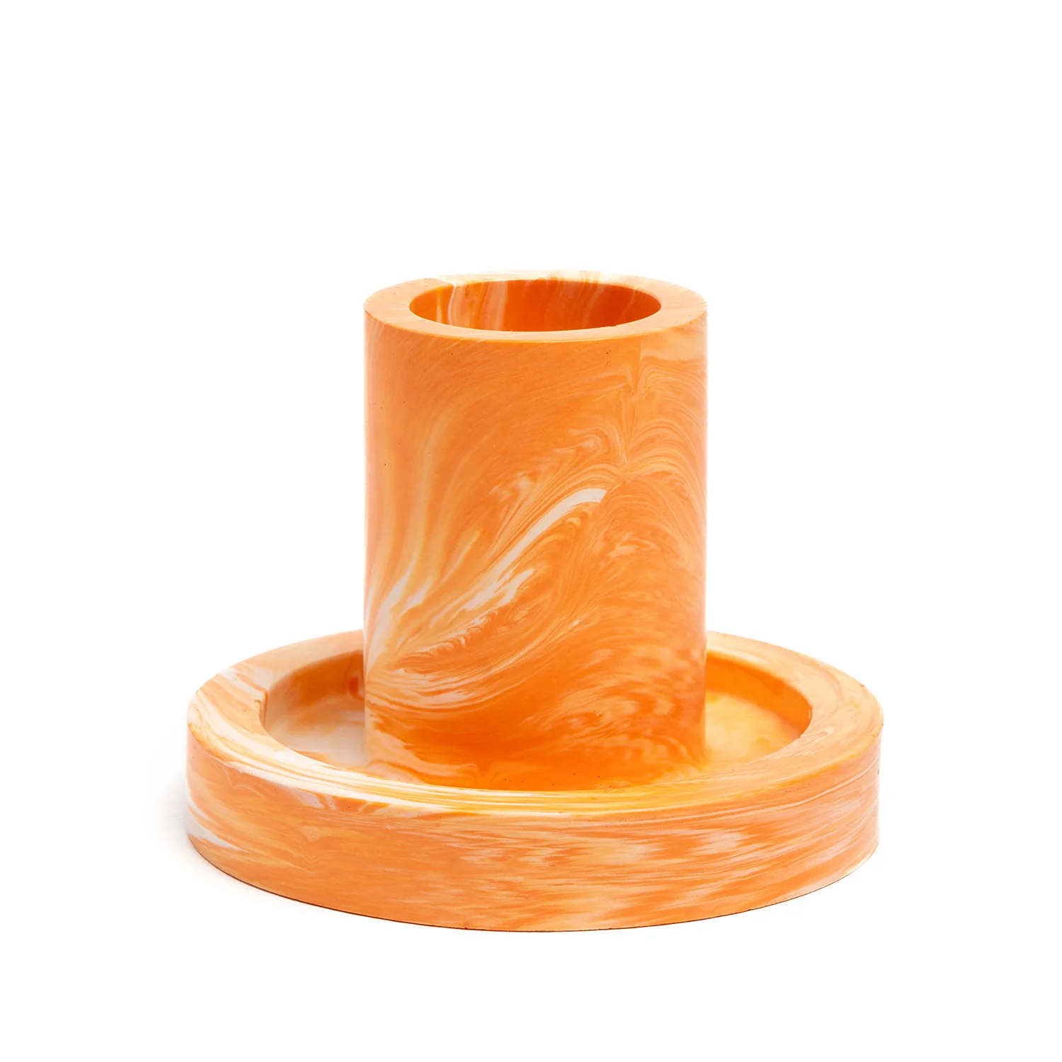 FA Jesmonite Candle Holder - Marbled Orange - Short