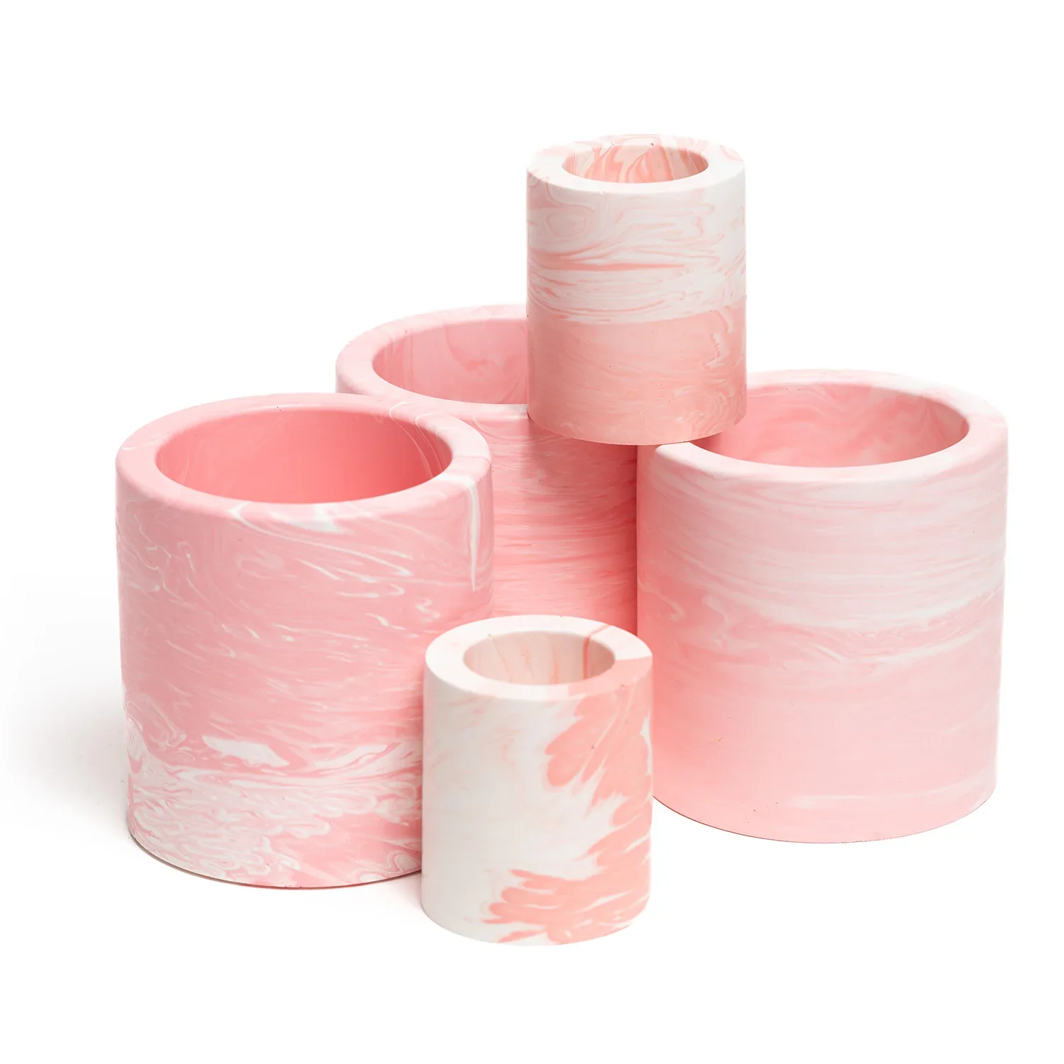 FA Jesmonite Candle Holder - Marbled Pink - Short - Image 4