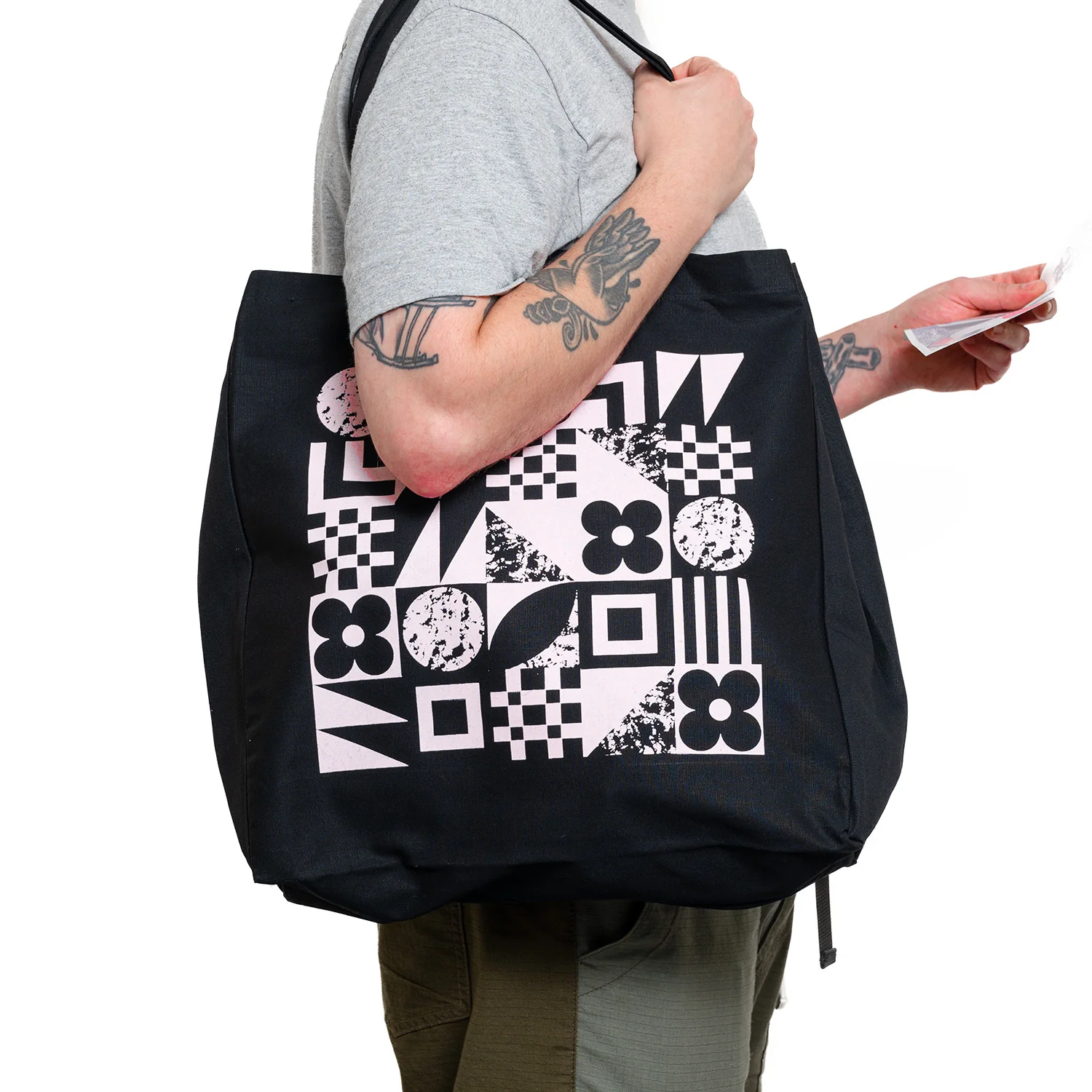 FA X EV Hardaker Screen Printed Black/Pink Tote Bag - Image 2
