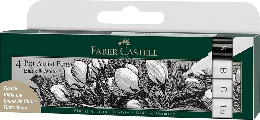 PITT Artists Pen Set Black & White Wallet of 4