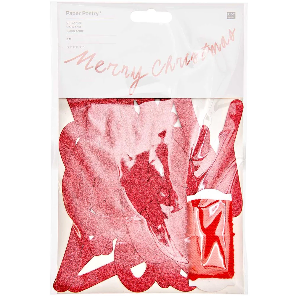 Paper Poetry Garland Merry Christmas Glitter Red