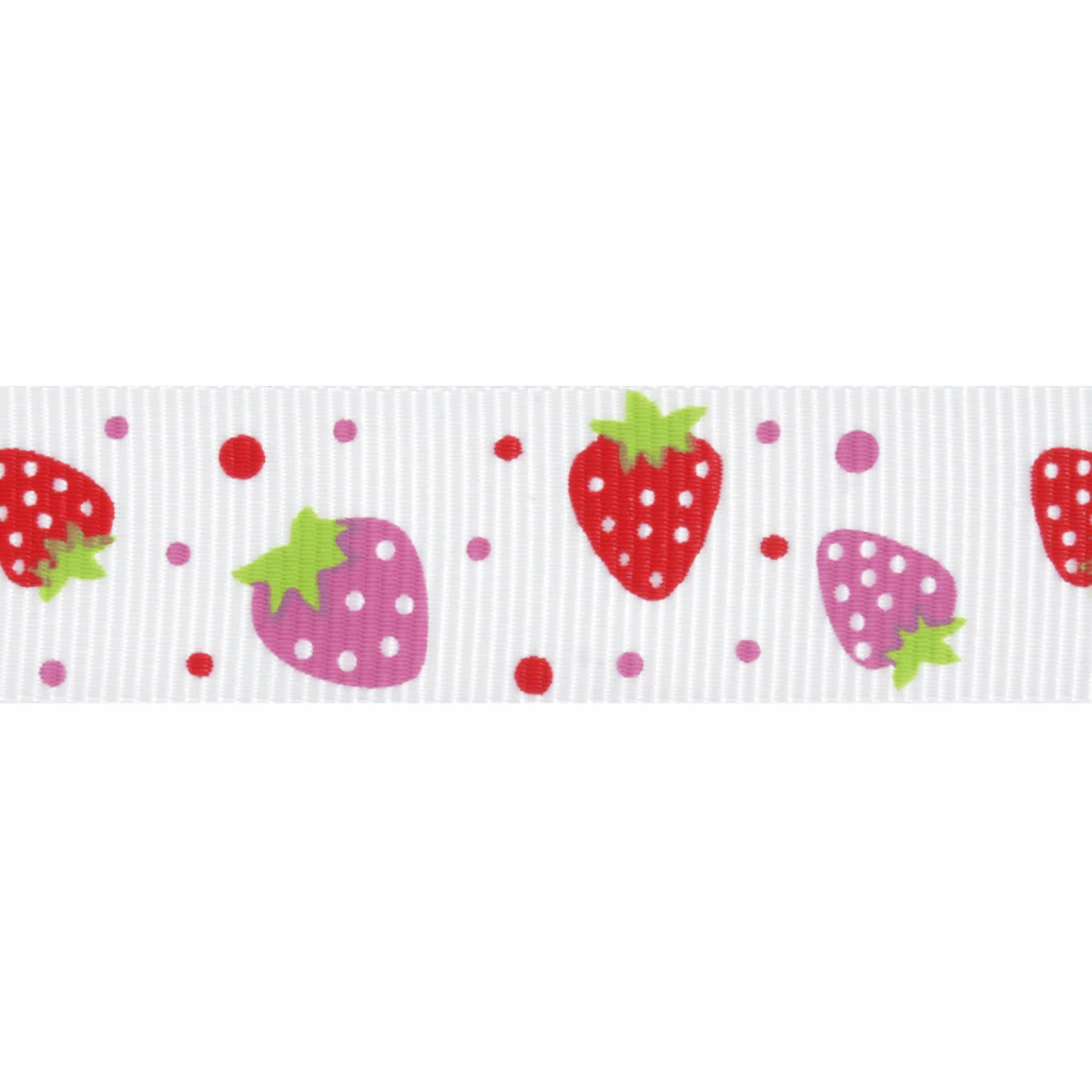 Grosgrain - 5m x 20mm - Strawberries - White