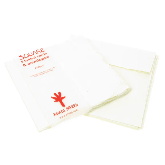 Handmade Cards and Envelopes. Approx. 15cm x 15cm, 210gsm, pack of five.