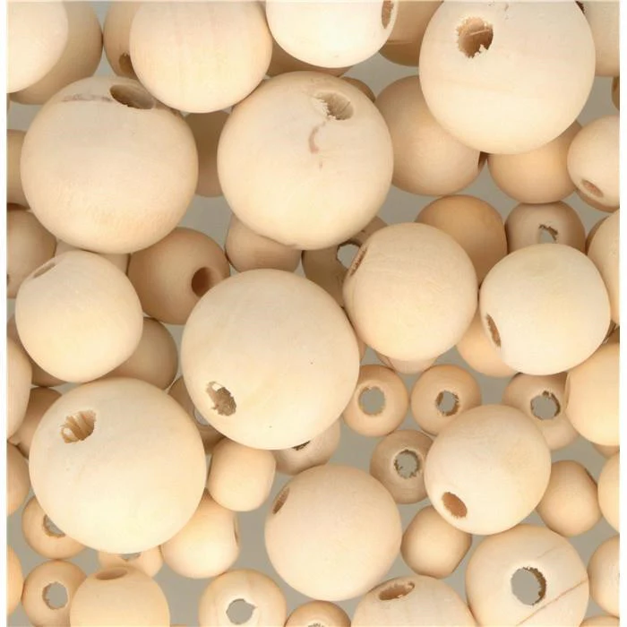 Jar Of 130 Wooden Beads (1cm-2.5cm)
