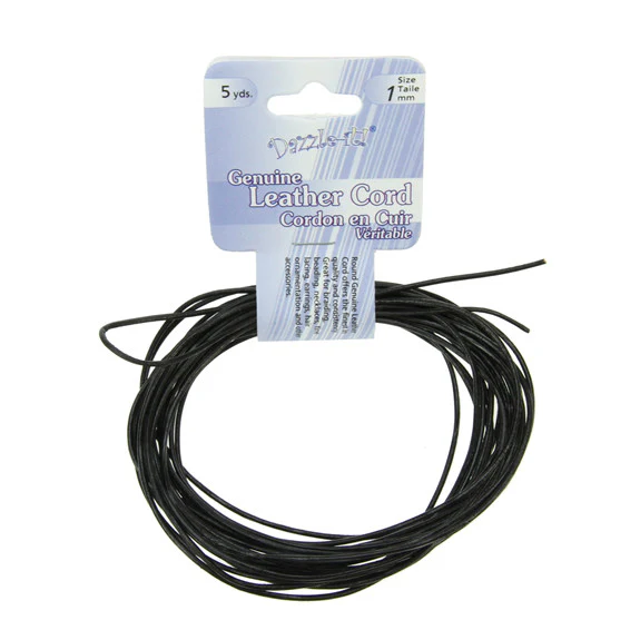 Leather Cord 1mm Round 5yds Black
