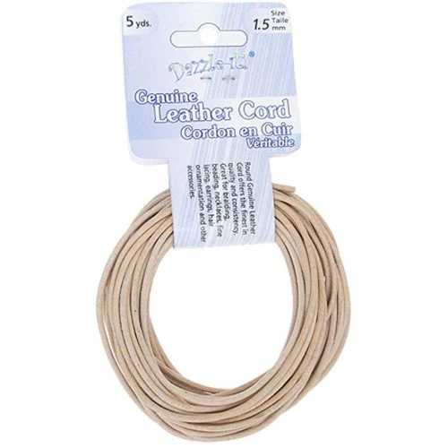 Leather Cord 1mm Round 5yds Natural