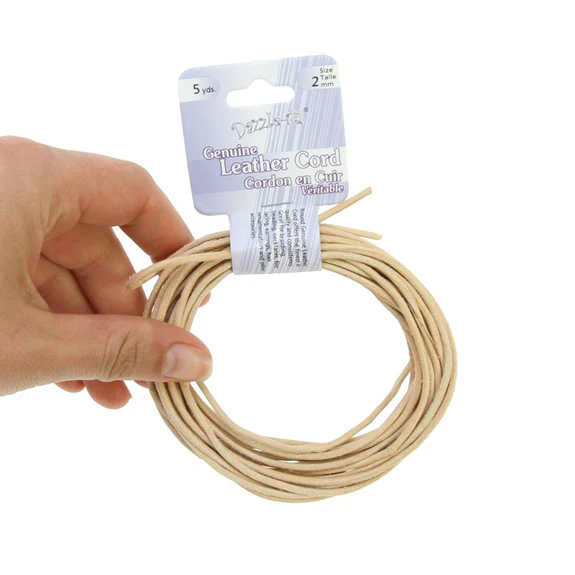 Leather Cord 2mm Round 5yds Natural - Image 2