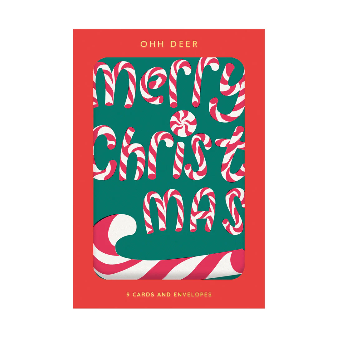 Merry Christmas Candy Cane Pack of 9