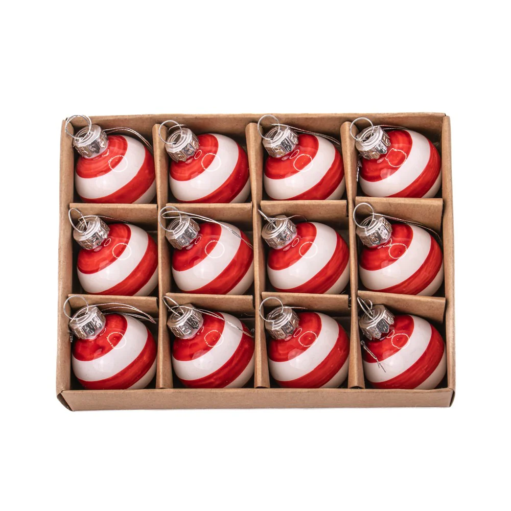 Mini Bauble Red & White Stripe - Set of 12