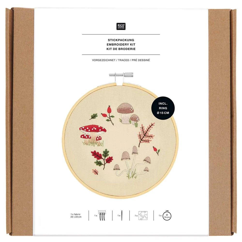 Rico Embroidery Kit Traced Mushrooms