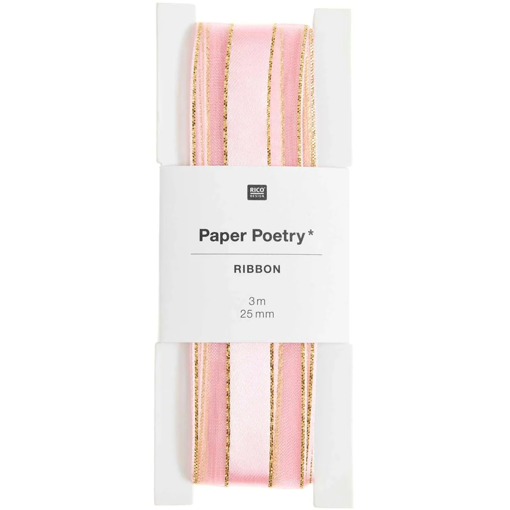 Paper Poetry Organza Ribbon Pink / Gold 25mm