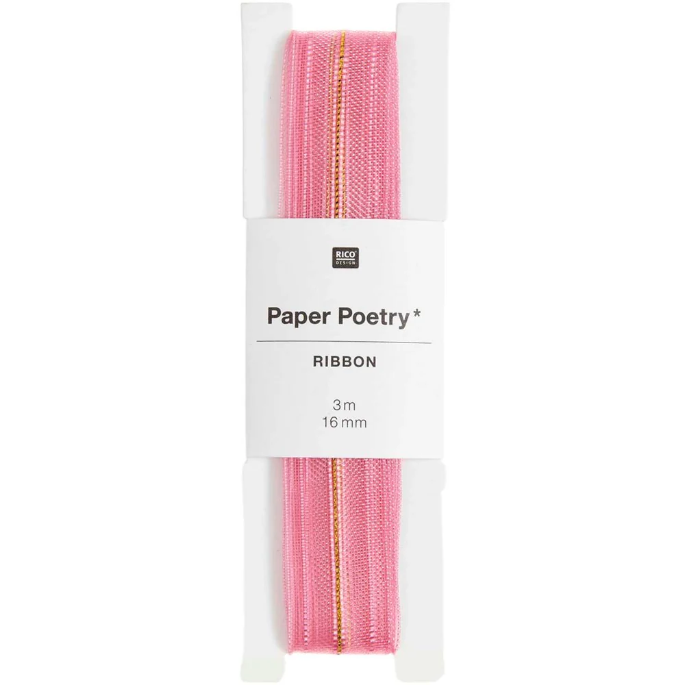 Paper Poetry Organza Ribbon Pink / Gold 16mm Coarse