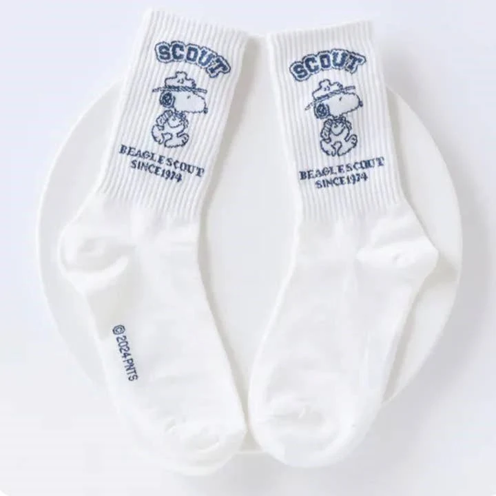 Peanuts Snoopy Scout 50th Celebrate Crew Ankle Socks - White