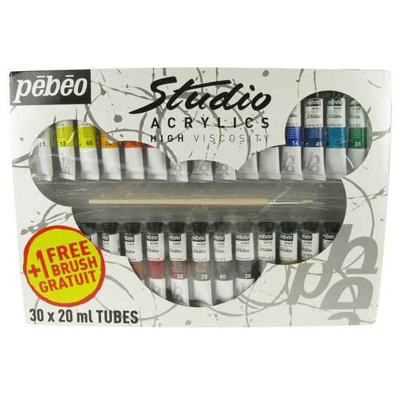 Pebeo Studio Acrylic Sets - 30 X 20ml Set + Brush