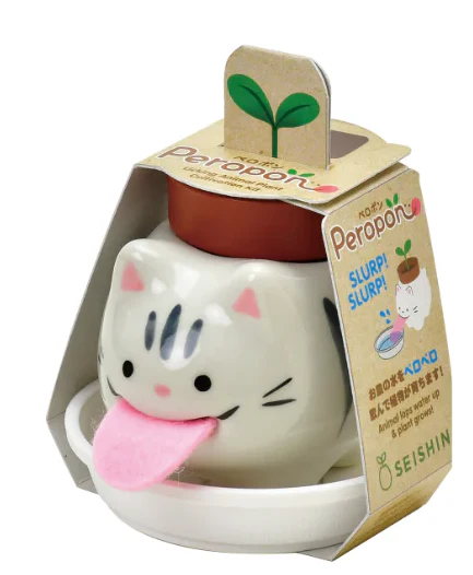 Peropon Licking Animal Planter - Tabby Cat / Basil