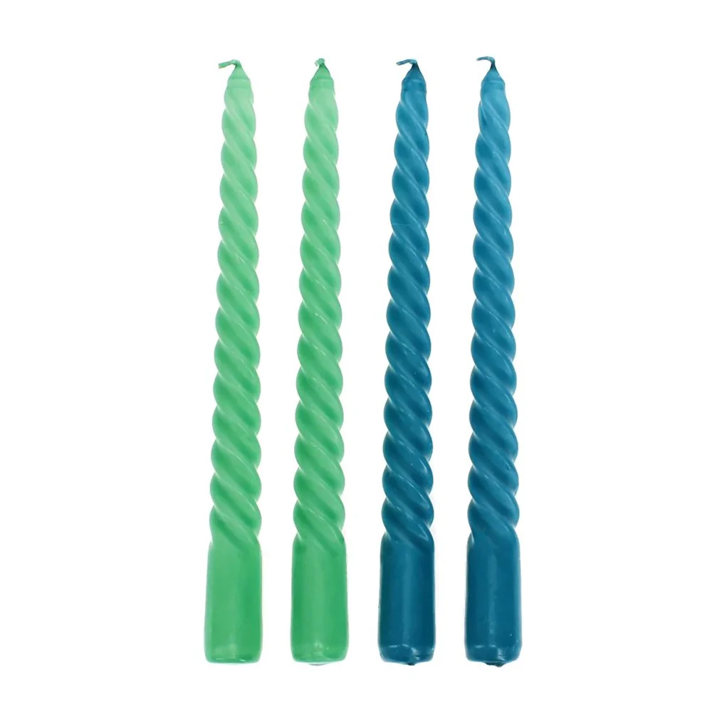 Rex Twisted Candles (4) - Green and Blue