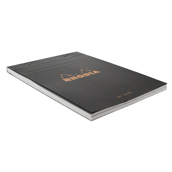 Rhodia Black Head Stapled Pad 14.8X21Cm Sq.Plain 160009C