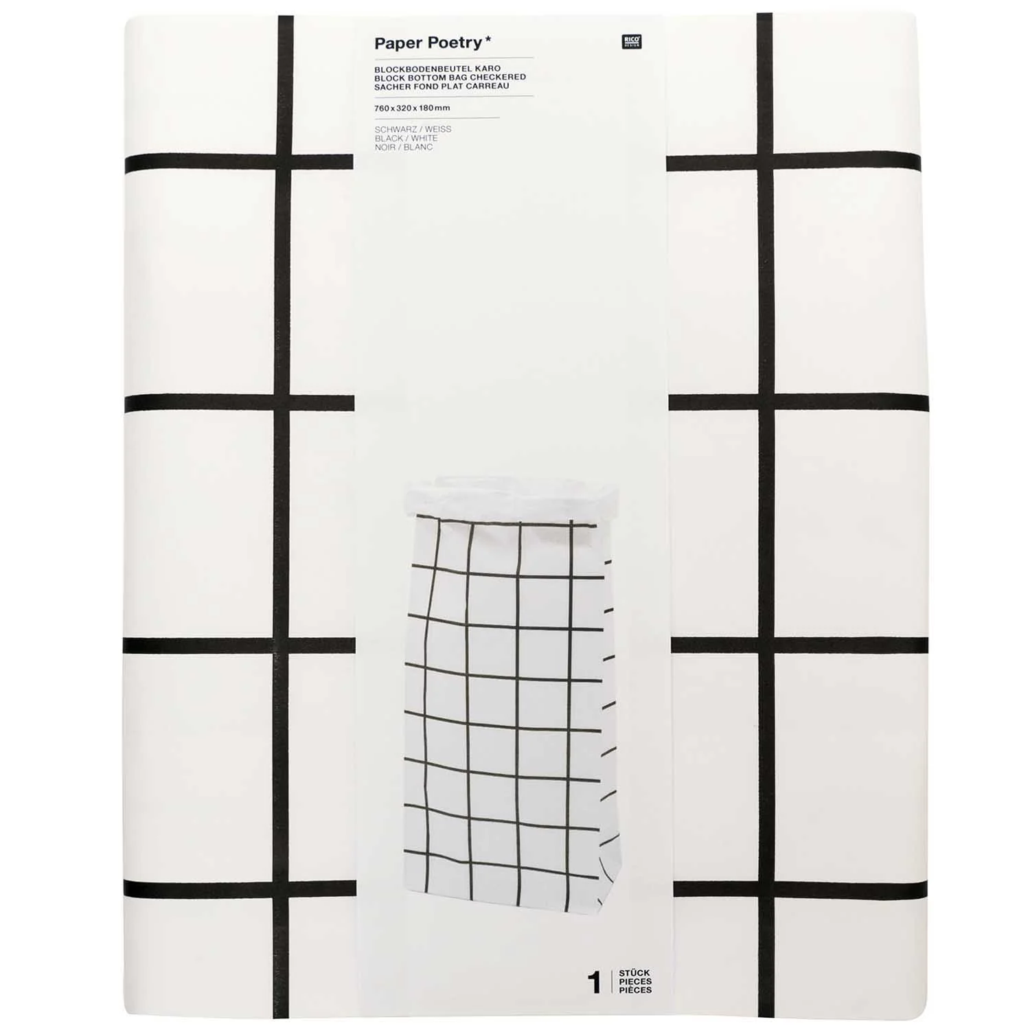 Paper Poetry Maxi Block Bottom Bag Black Checkered XL - Image 2