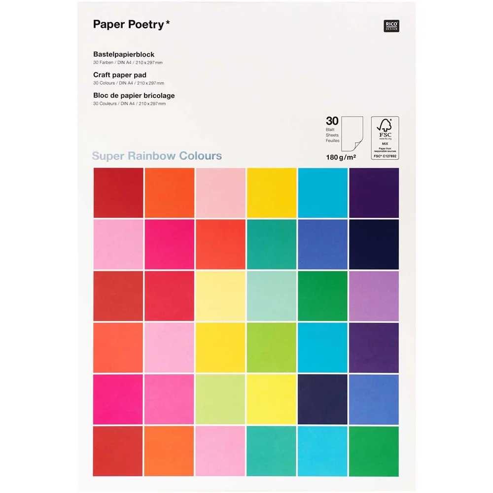 Paper Poetry Craft Paper Pad A4 Super Rainbow Colours