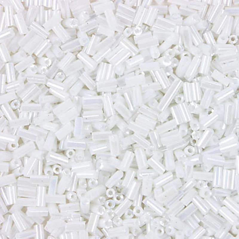 Rod Shaped White Iridescent Beads 6.75mm