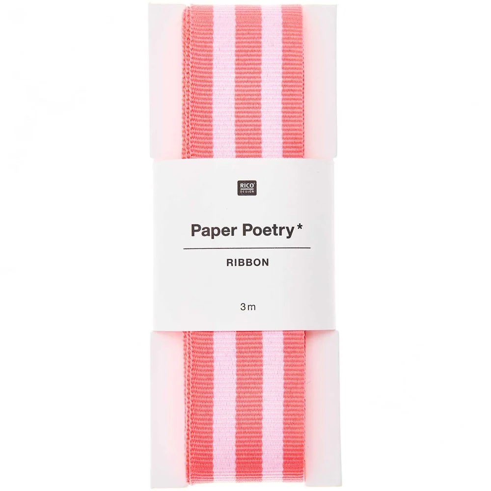 Paper Poetry Woven Ribbon Multi Stripes Neon Pink / White
