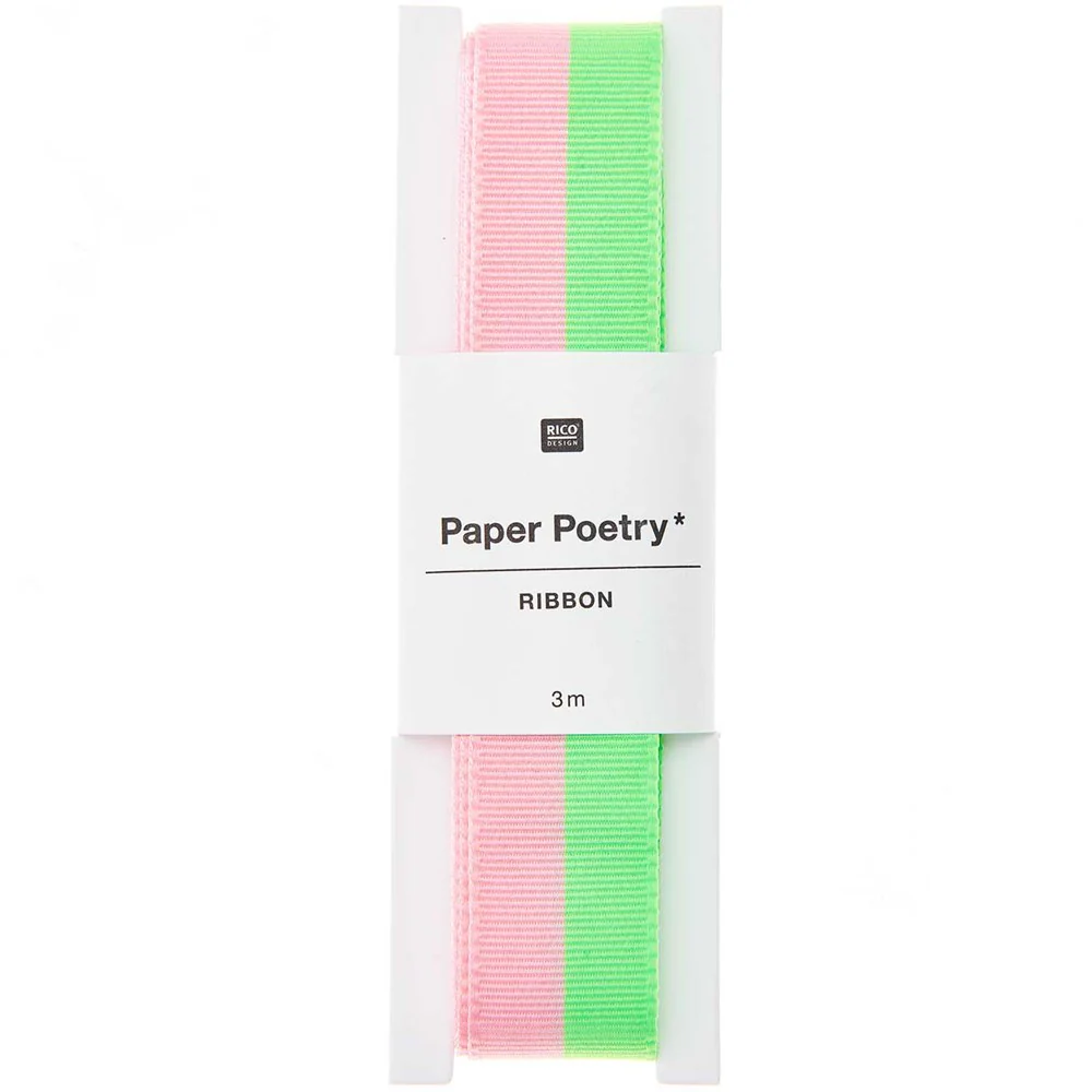 Paper Poetry Woven Ribbon Multi Stripes Pink / Neon Green