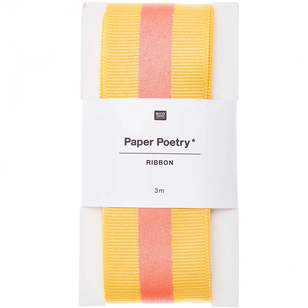 Paper Poetry Woven Ribbon Multi Stripes Yellow / Neon Pink