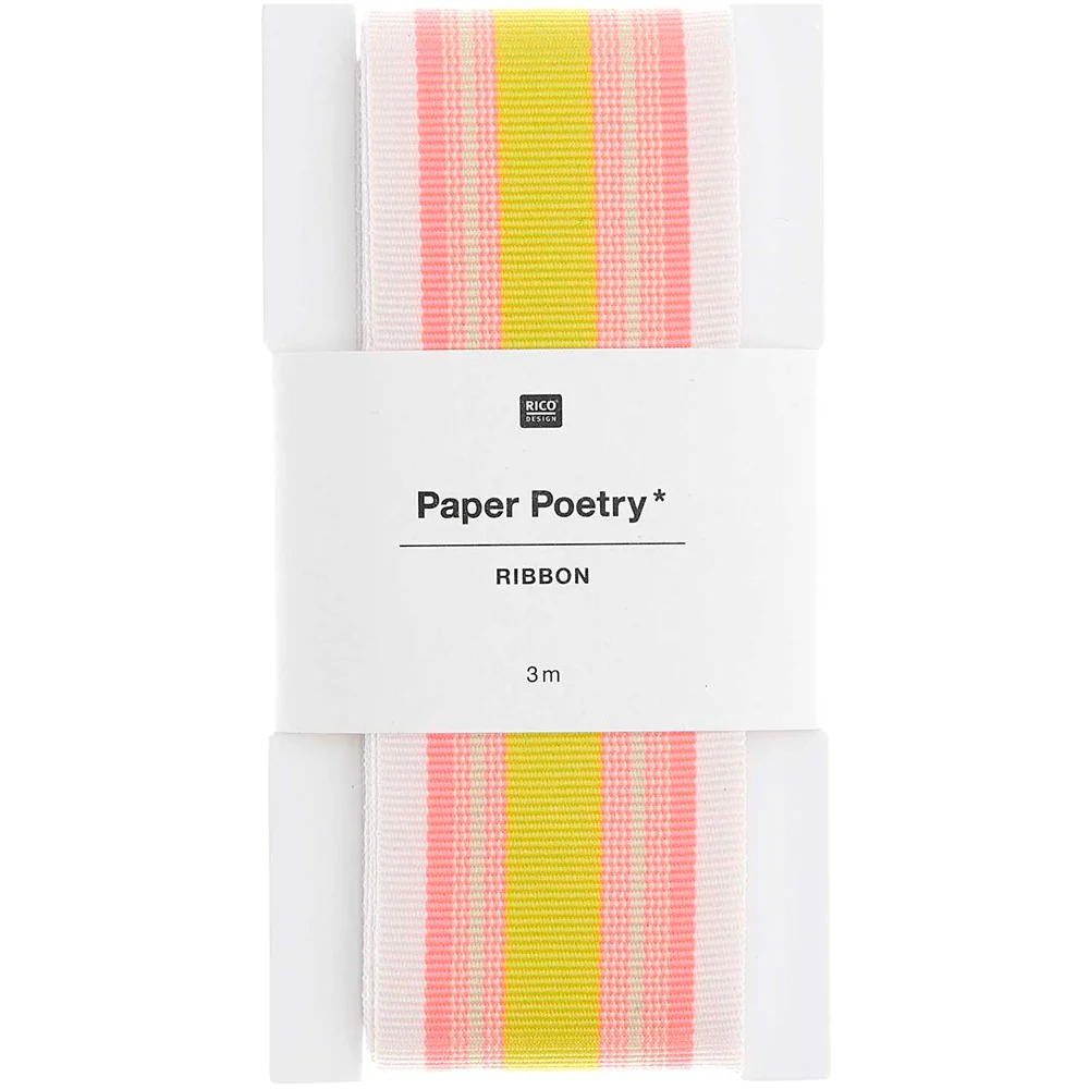 Paper Poetry Woven Ribbon Multi Stripes Apricot / Neon Orange / Yellow