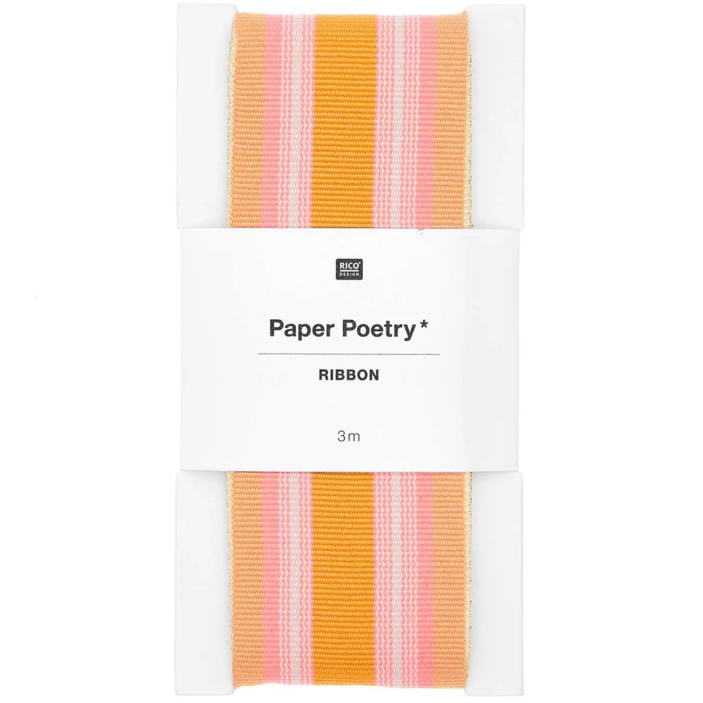 Paper Poetry Woven Ribbon Multi Stripes Orange Neon Pink