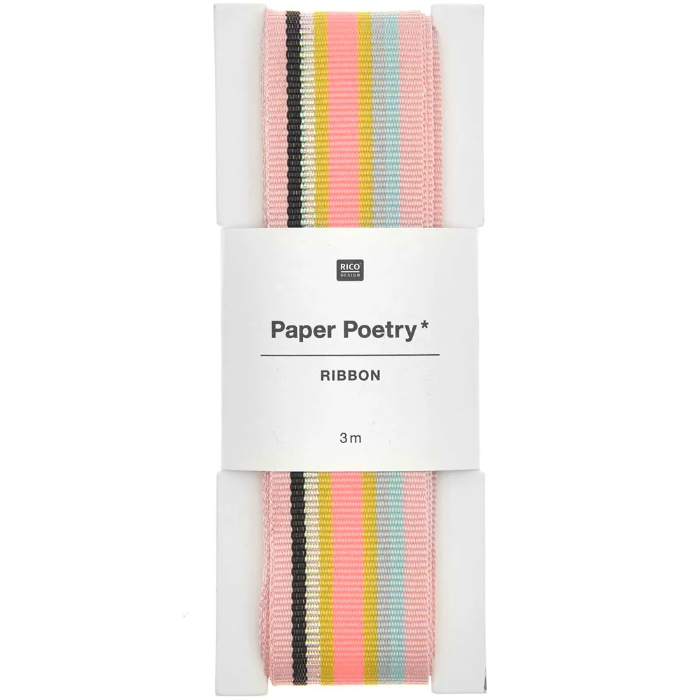 Paper Poetry Woven Ribbon Multi Stripes Neon Glitter Pink / Black / Iris / Grey / Yellow / Blue