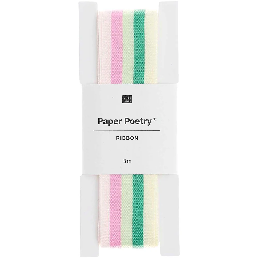 Paper Poetry Woven Ribbon Multi Stripes Pink / Green / Yellow