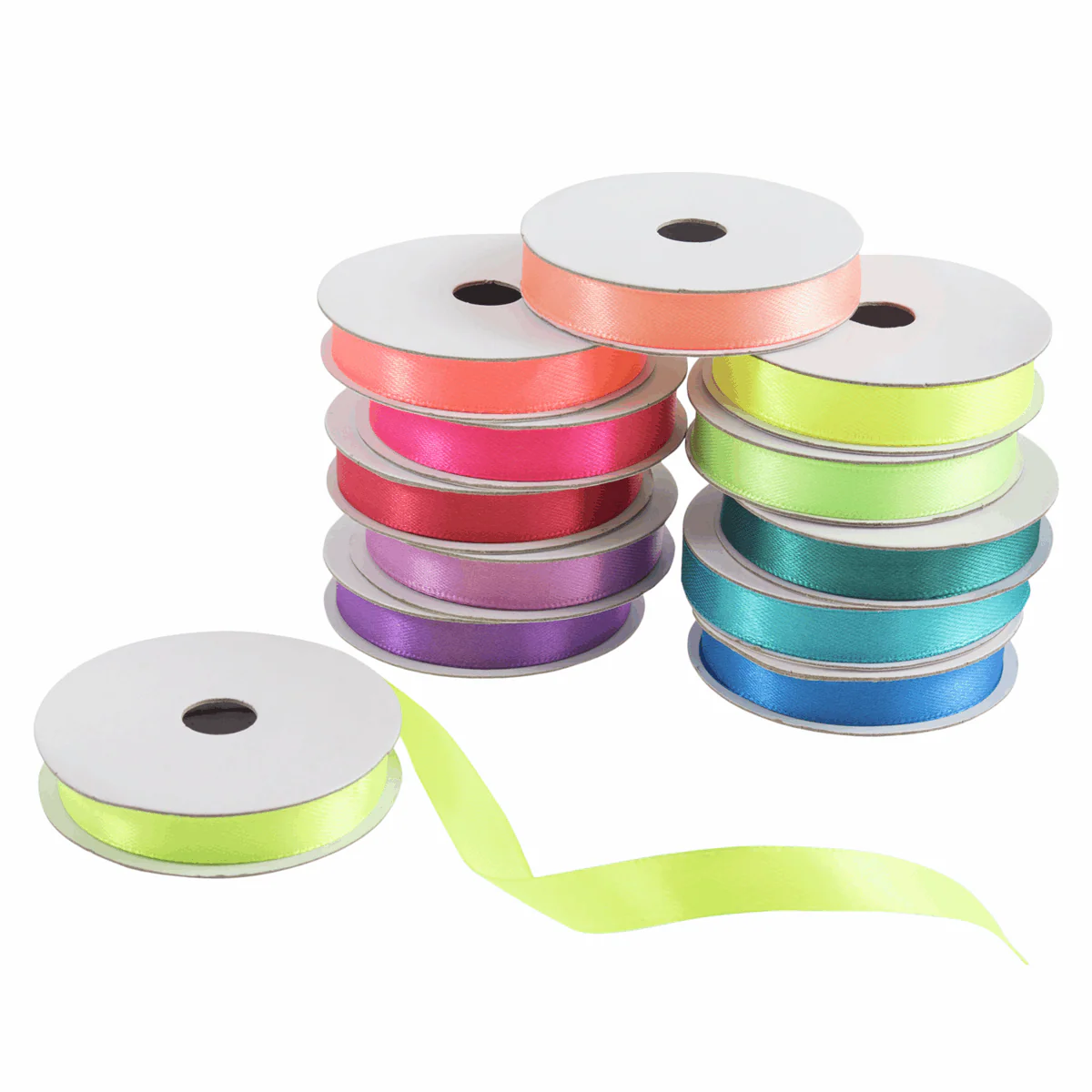Satin Ribbon Bag: Neon Brights: 10mm x 2m: 12 Pieces