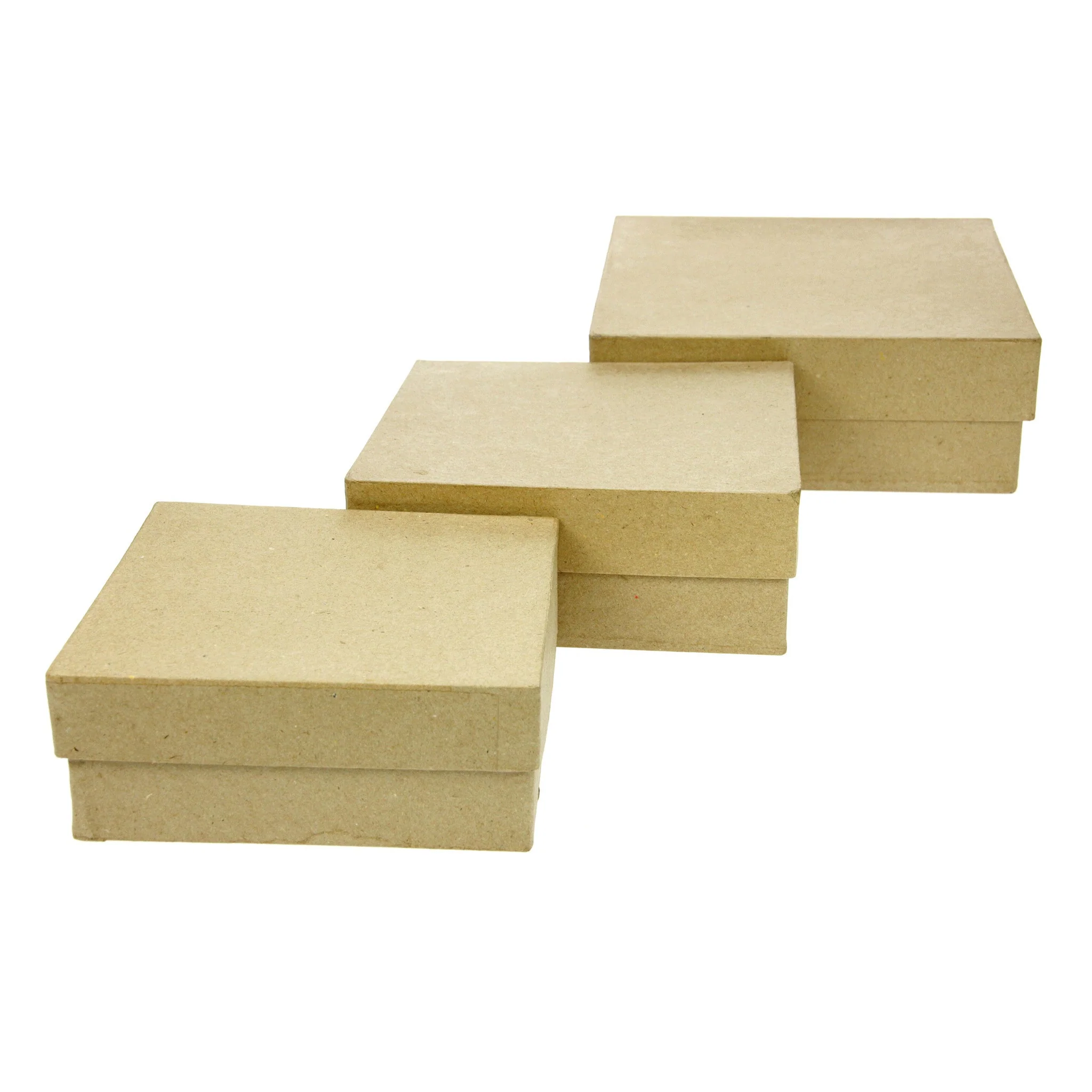 Set of 3 Kraft Paper Mache Boxes: Square Large