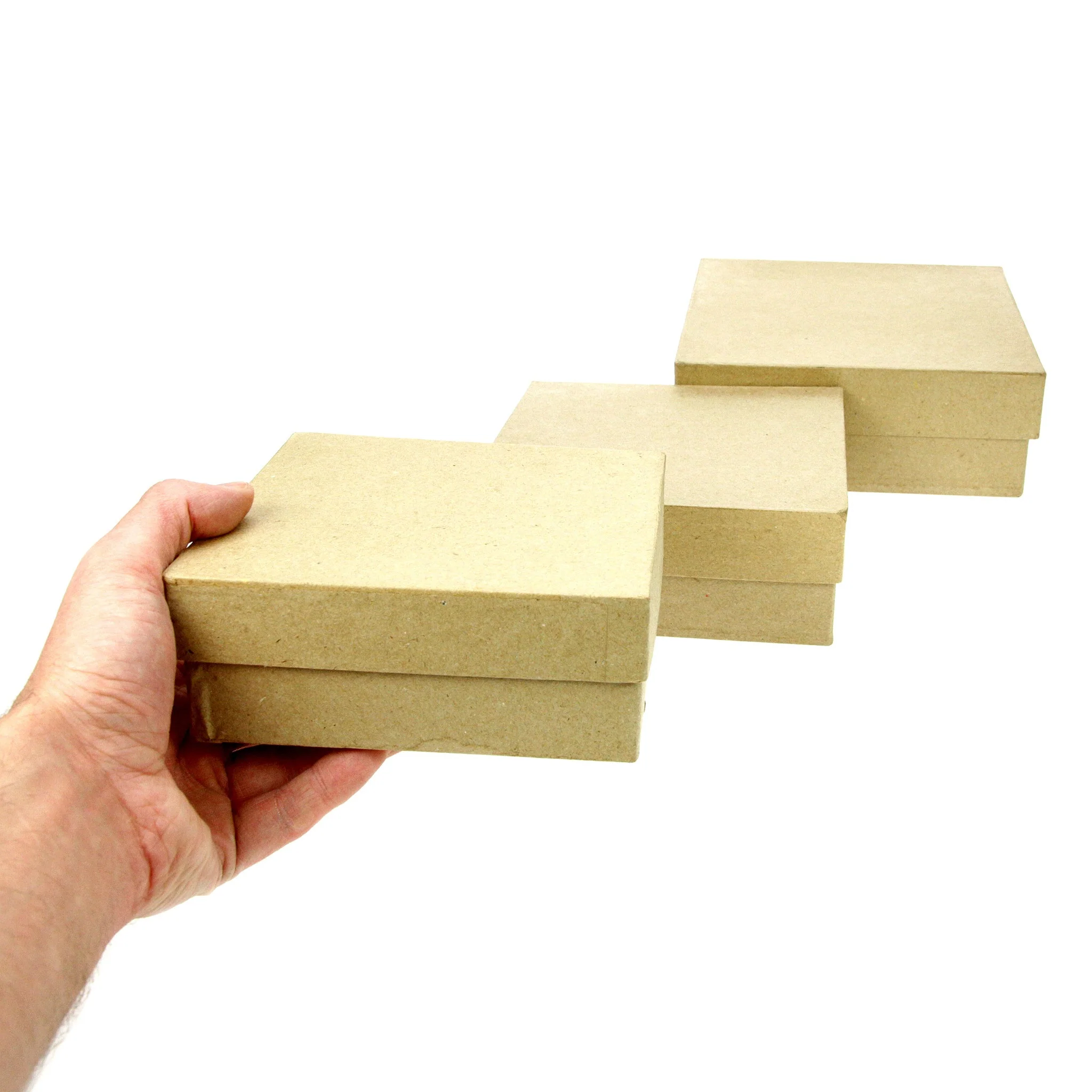 Set of 3 Kraft Paper Mache Boxes: Square Large - Image 3